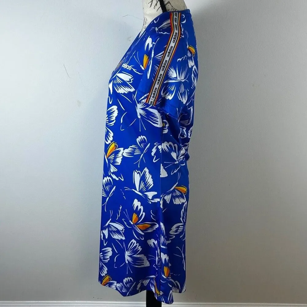 Adidas Farm Rio Butterfly Dress Womens Medium Blue Floral Short Sleeve T-Shirt